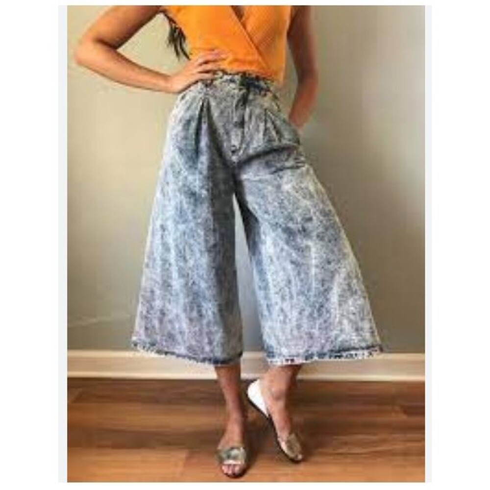 Vintage Kayo California Women's Acid Wash Culottes Sz 9 Wide Leg Denim Jeans USA